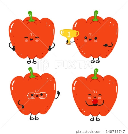 Cute Cartoon Red Apple Characters Showing Fun Emotions Cute Cartoon Red Apple Characters Showing Fun Emotions 140753747