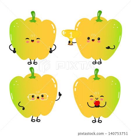 Cute bell pepper characters expressing emotions and winning award Cute bell pepper characters expressing emotions and winning award 140753751