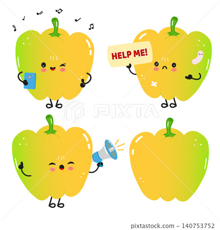 Yellow bell pepper characters expressing various emotions and actions 140753752