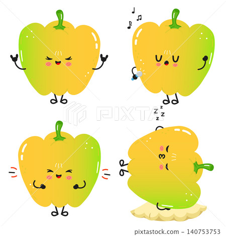 Cute yellow pepper bell character expressing emotions Cute yellow pepper bell character expressing emotions 140753753