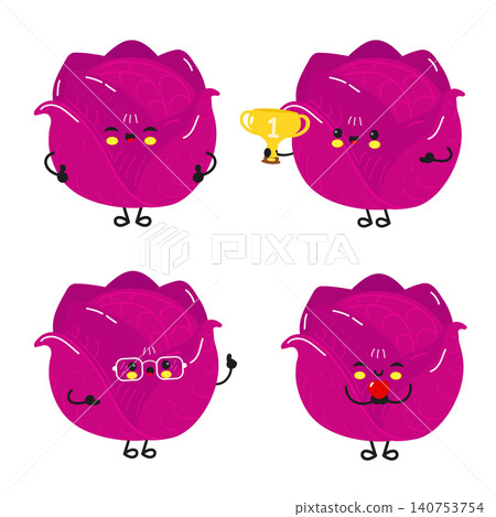 Cute red cabbage cartoon character set with different emotions Cute red cabbage cartoon character set with different emotions 140753754