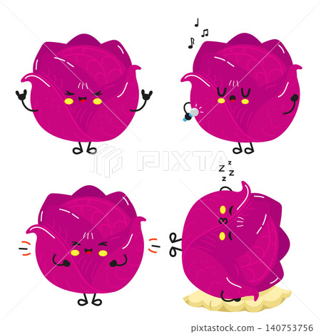 Red cabbage character showing different emotions and actions Red cabbage character showing different emotions and actions 140753756
