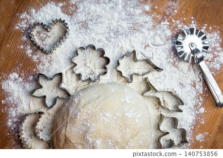forms for squeezing the dough. dough on the table with dough tools. forms for squeezing the dough. dough on the table with dough tools. 140753856
