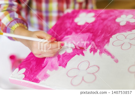 children's hands draw a house for dolls. child creativity Place for text children's hands draw a house for dolls. child creativity Place for text 140753857