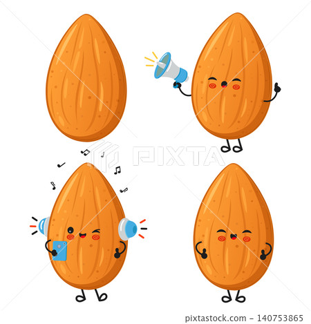 Cute almond character set with music and phone Cute almond character set with music and phone 140753865