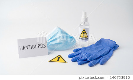 Safety kit labeled nantavirus with medical mask and gloves nantavirus sanitation infection prevention protection disinfectant outbreak pathogen clinical emergency biomedical containment Safety kit labeled nantavirus with medical mask and gloves nantavirus sanitation infection prevention protection disinfectant outbreak pathogen clinical emergency biomedical containment 140753910