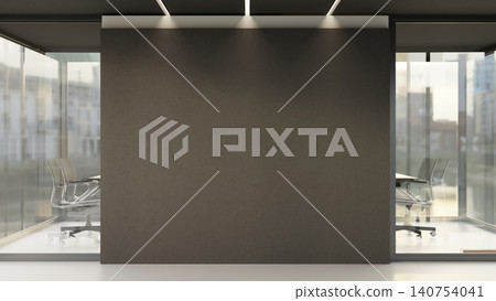 Black partition wall of a modern office meeting room with glass window wall and panoramic city view. Black partition wall of a modern office meeting room with glass window wall and panoramic city view. 140754041