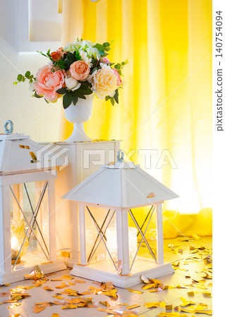 wedding the decorated yellow with fabrics and compositions from fresh flowers, wedding the decorated yellow with fabrics and compositions from fresh flowers, 140754094