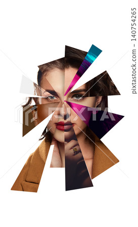 Abstract fragmented portrait composed from multiple female faces symbolizing identity and diversity 140754265
