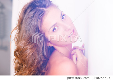 Woman, portrait and bare for relaxing in home, proud and beauty to rest in apartment by wall. Female person, care and satisfaction for nudity or peace, comfortable and weekend for confidence in house Woman, portrait and bare for relaxing in home, proud and beauty to rest in apartment by wall. Female person, care and satisfaction for nudity or peace, comfortable and weekend for confidence in house 140754323