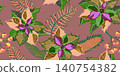 tropical leaves seamless pattern on dark background 140754382