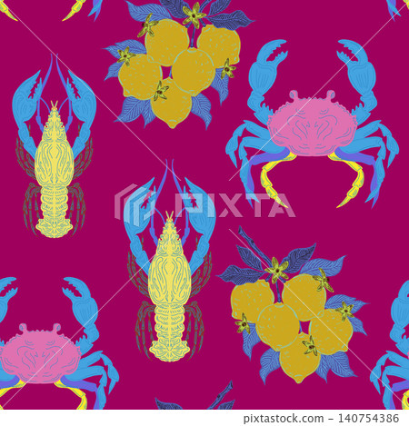 seamless pattern with crabs and flowers 140754386