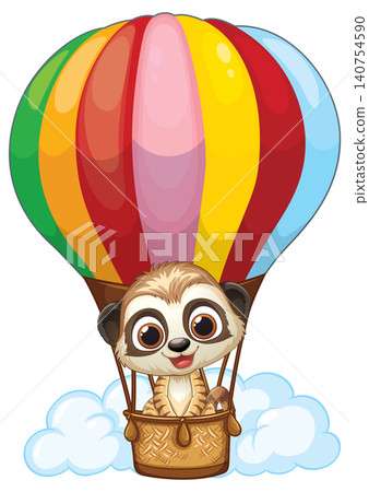 Cute Cartoon Meerkat Flying in a Colorful Hot Air Balloon Cute Cartoon Meerkat Flying in a Colorful Hot Air Balloon 140754590