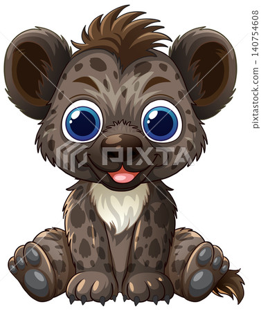 Cute Cartoon Spotted Hyena Cub Sitting on White Background Cute Cartoon Spotted Hyena Cub Sitting on White Background 140754608