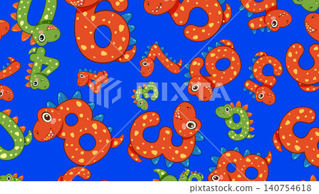 Seamless Cartoon Dinosaur Number Pattern for Educational Children Backgrounds Seamless Cartoon Dinosaur Number Pattern for Educational Children Backgrounds 140754618