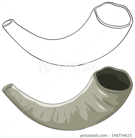 Traditional Shofar Ram Horn Illustration in Line Art and Color Traditional Shofar Ram Horn Illustration in Line Art and Color 140754625