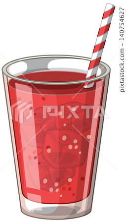 Red Fruit Juice with Ice Cubes and Striped Straw Vector Illustration Red Fruit Juice with Ice Cubes and Striped Straw Vector Illustration 140754627