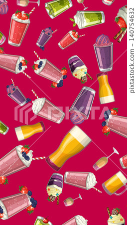 Seamless Vector Pattern of Fruit Smoothies and Milkshakes on Pink Background Seamless Vector Pattern of Fruit Smoothies and Milkshakes on Pink Background 140754632