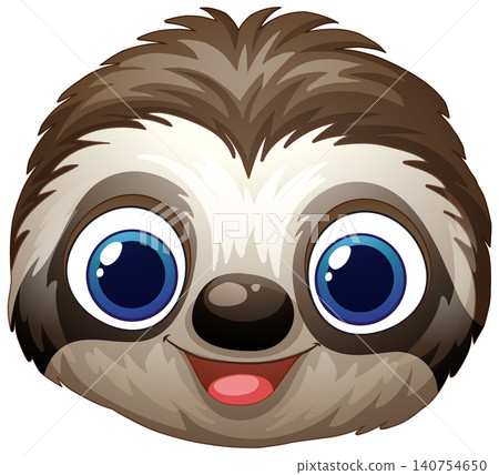 Cute Cartoon Sloth Face Vector Illustration with Large Blue Eyes Cute Cartoon Sloth Face Vector Illustration with Large Blue Eyes 140754650