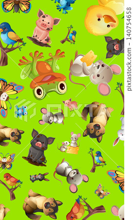Seamless Vector Pattern with Cute Cartoon Farm and Wildlife Animals Seamless Vector Pattern with Cute Cartoon Farm and Wildlife Animals 140754658