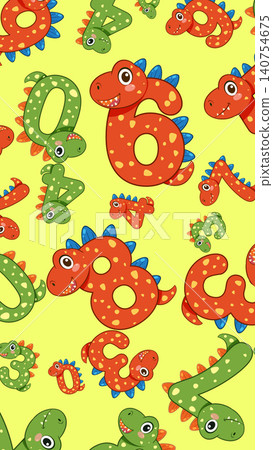 Seamless Cartoon Dinosaur Numbers Pattern for Educational Children Background Seamless Cartoon Dinosaur Numbers Pattern for Educational Children Background 140754675