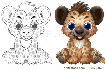 Cute Baby Hyena Vector Illustration with Coloring Page Version Cute Baby Hyena Vector Illustration with Coloring Page Version 140754676