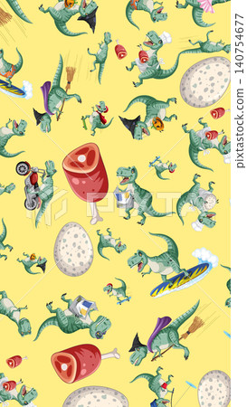 Seamless Vector Pattern of Funny Cartoon Tyrannosaurus Rex Characters Seamless Vector Pattern of Funny Cartoon Tyrannosaurus Rex Characters 140754677