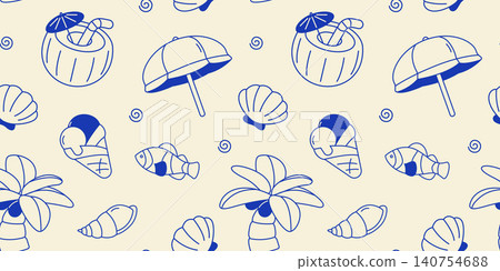 Summer vacation seamless pattern with tropical doodle elements for wrapping or textile print Summer vacation seamless pattern with tropical doodle elements for wrapping or textile print 140754688