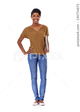 Studio, portrait and casual woman with laptop for social media, networking or research. Internet, student and Indian girl with computer for online class, streaming or subscription on white background Studio, portrait and casual woman with laptop for social media, networking or research. Internet, student and Indian girl with computer for online class, streaming or subscription on white background 140754875
