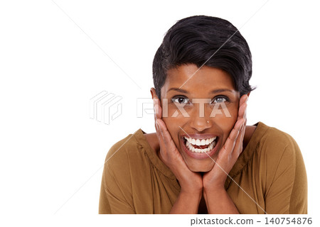 Portrait, surprise or happy woman in studio for winning, reward announcement or bonus prize. Giveaway, mockup space or shocked lady with wow gesture, news or omg facial expression on white background Portrait, surprise or happy woman in studio for winning, reward announcement or bonus prize. Giveaway, mockup space or shocked lady with wow gesture, news or omg facial expression on white background 140754876