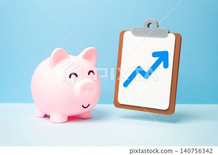 The piggy bank is pleased with the financial report showing increased income and savings. A good financial position with prospects for growth. The piggy bank is pleased with the financial report showing increased income and savings. A good financial position with prospects for growth. 140756342