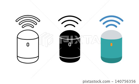 Smart speaker voice assistant icon set outline silhouette and color vector isolated on white background 140756356
