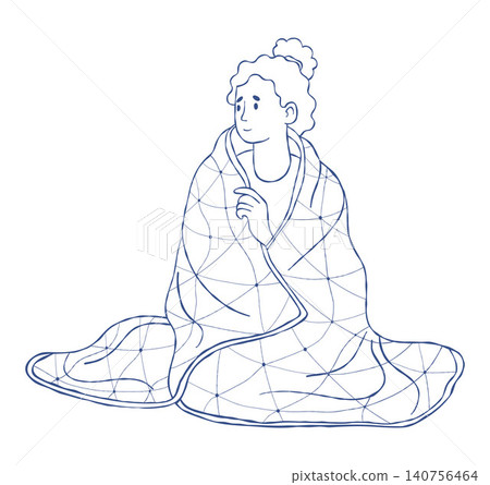 Neurodiversity. Woman Wrapped in Weighted Blanket. Safe Space Concept. Sensory Regulation. ASD Anxiety Relief Calming Deep Pressure. Self-care and Recovery. Vector Illustration. Outline Hand Drawn Neurodiversity. Woman Wrapped in Weighted Blanket. Safe Space Concept. Sensory Regulation. ASD Anxiety Relief Calming Deep Pressure. Self-care and Recovery. Vector Illustration. Outline Hand Drawn 140756464