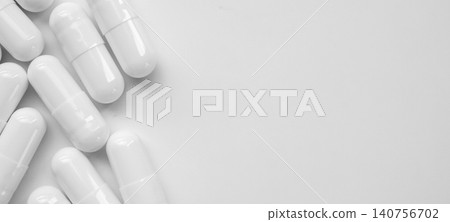White medicine pills capsule on white background White medicine pills capsule on white background 140756702
