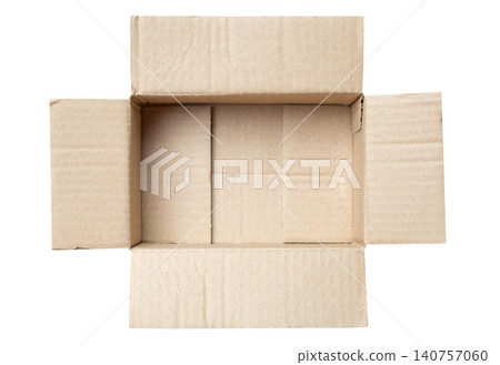 Open empty brown cardboard box isolated on white background top view Open empty brown cardboard box isolated on white background top view 140757060