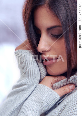 Winter, closeup and profile of woman for fashion with turtle neck, jersey and warm top outdoor in nature. Female person, Mexican lady and gen z girl with beauty for style, clothes and cold in snow Winter, closeup and profile of woman for fashion with turtle neck, jersey and warm top outdoor in nature. Female person, Mexican lady and gen z girl with beauty for style, clothes and cold in snow 140757258