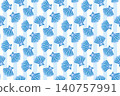 Blue scallop seashells seamless pattern with vertical pale color ribbon stripes. Summer beach concept design for textiles, wallpaper, wrapping paper, backgrounds and stationery, seaside decor 140757991