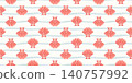 Pink scallop seashells seamless pattern with pale blue color waves.  Summer beach concept nautical design for textiles, wallpaper, wrapping paper, backgrounds and stationery, seaside decor 140757992