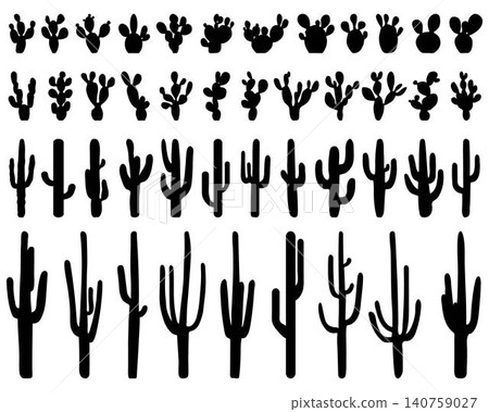 Black silhouettes of different cactus Black silhouettes of different cactus 140759027