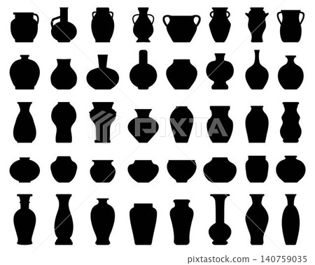 Black silhouettes of pottery and vases Black silhouettes of pottery and vases 140759035