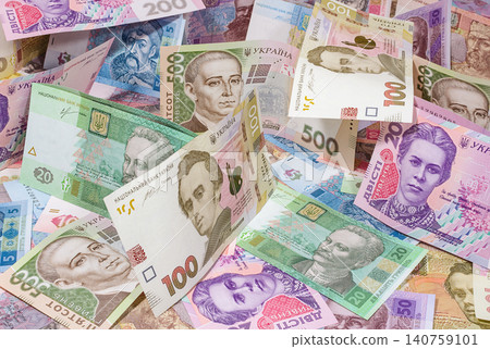 Heap of various Ukrainian hryvnias banknotes Heap of various Ukrainian hryvnias banknotes 140759101