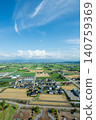 A vertical view of the rural landscape of the Tonami Plain in Oyabe City, Toyama Prefecture in May. 140759369
