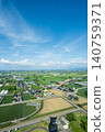May in Oyabe City, Toyama Prefecture: A vertical view of the tower's shadow and the magnificent Tonami Plain. 140759371