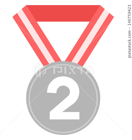 A simple silver medal with a ribbon. 140759423