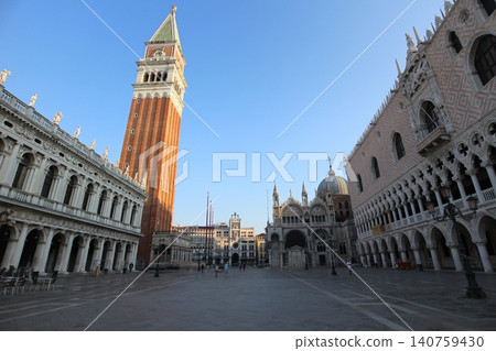 Italy, Venice Old Town: Doge's Palace and Campanile in the early morning 140759430