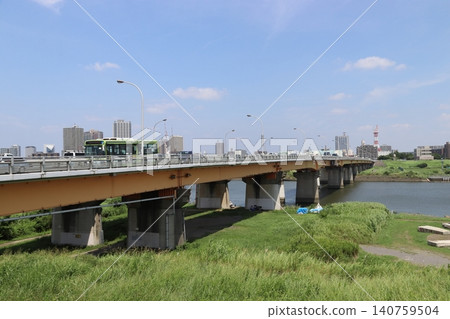 Summer in Arakawa: At Shin-Arakawa Bridge (looking towards Kawaguchi) Summer in Arakawa: At Shin-Arakawa Bridge (looking towards Kawaguchi) 140759504