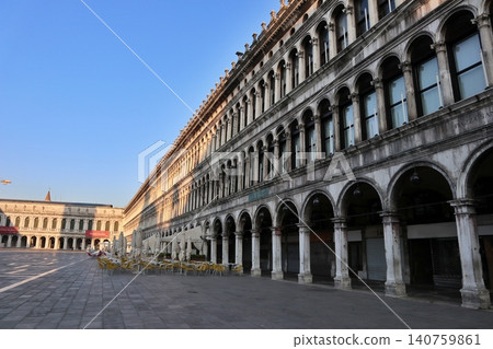 St. Mark's Square in the early morning in the old town of Venice, Italy. 140759861