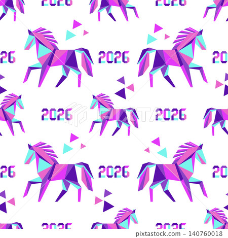 Geometric horse pattern with 2026 text in vibrant purple and blue, seamless background Geometric horse pattern with 2026 text in vibrant purple and blue, seamless background 140760018