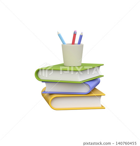 3D stack of school textbooks with pencils for education and learning concepts 140760455