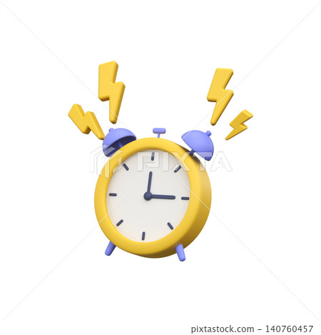 3D School Alarm Clock With Lightning. Cute illustration of a ringing school alarm clock 140760457